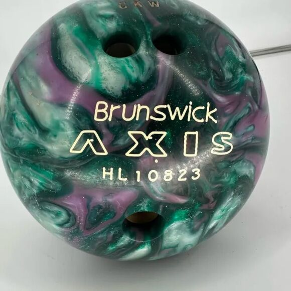 Brunswick Axis Bowling Ball 12lb 8oz Green Purple Swirl Reactive Resin Drilled - Picture 6 of 9